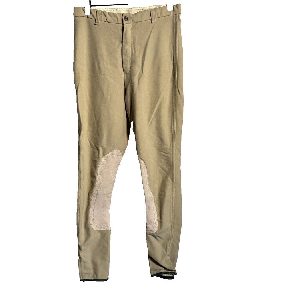 Devon Aire Tan Breech‎ Riding Pants Womens 27 Leather Patches High Rise Stretch